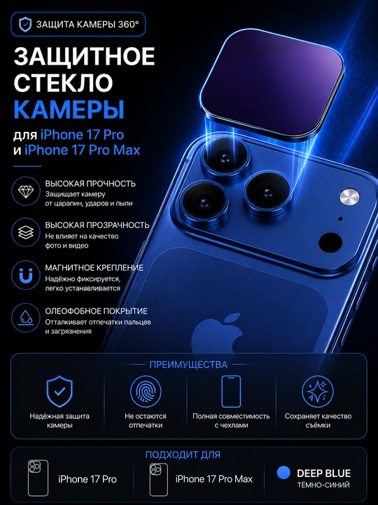 IPhone 17 Pro va iPhone 17 Pro Max uchun magnitli kamera himoya oynasi - 