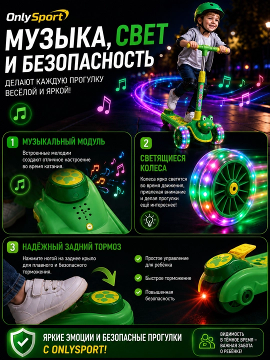 Bolalar samokati, uch g‘ildirakli samokat, bolalar uchun samokat, yorug‘ g‘ildirakli samokat