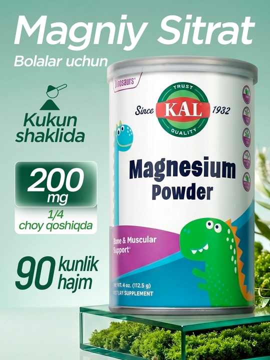 Bolalar uchun kukunli magniy, KAL, Kids Magnesium Powder, 147 g, AQSH - 