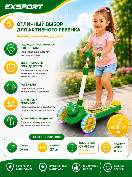 Самокат, детский самокат, трехколесный самокат, музыкальный самокат
