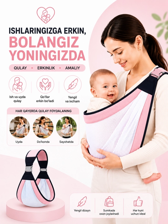 Chaqaloqlar uchun sling kenguru sumka 0-36 oy, ergoryukzak, bola ko'tarish moslamasi - 