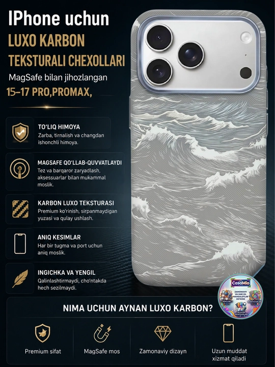 Чехол Luxo Carbon Wave Seashell для iPhone 15–17 Pro, Pro Max