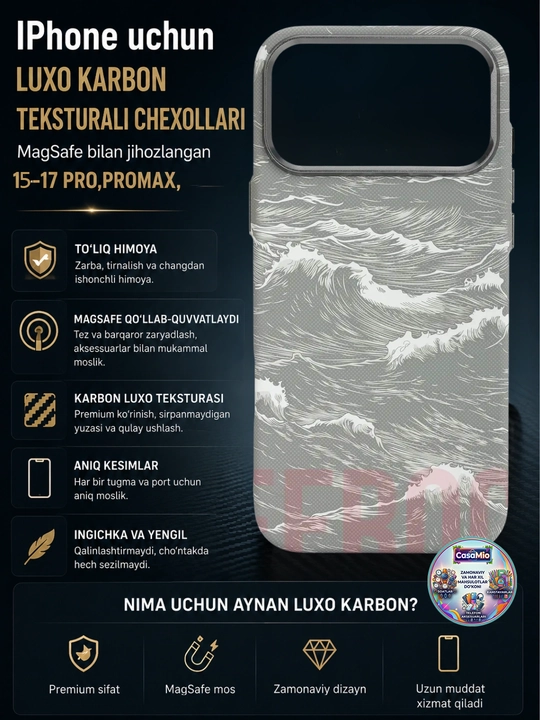 Чехол Luxo Carbon Wave Seashell для iPhone 15–17 Pro, Pro Max