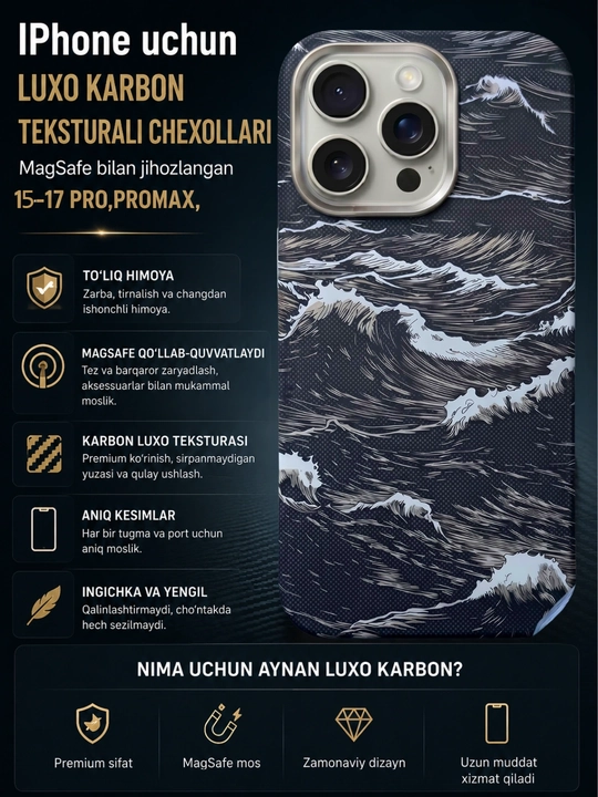 Чехол Luxo Carbon Wave Seashell для iPhone 15–17 Pro, Pro Max
