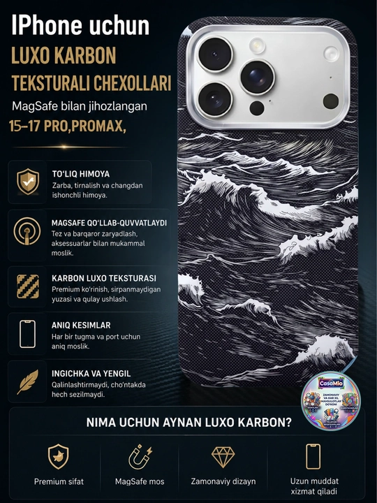 Чехол Luxo Carbon Wave Seashell для iPhone 15–17 Pro, Pro Max