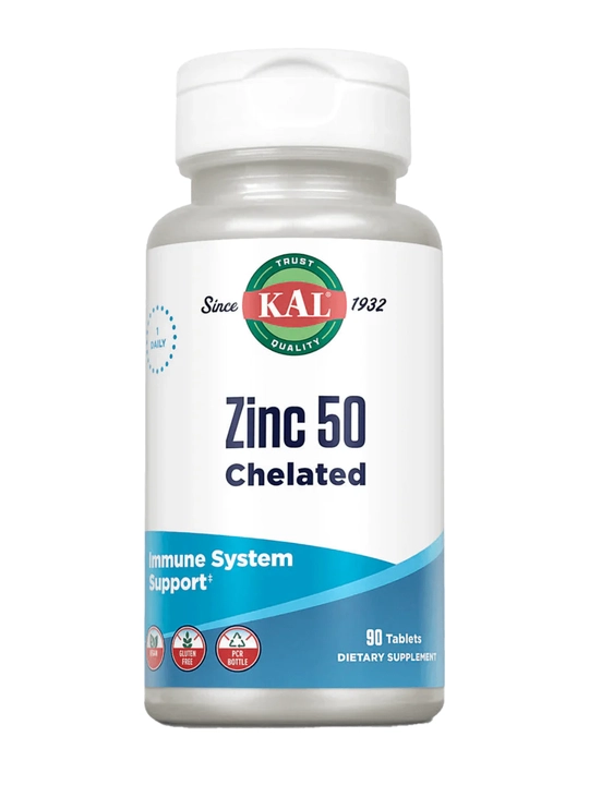 Xelat tsink, rux, KAL, Zinc 50 Chelated, yuqori doza, 50 mg, 90 ta tabletka, AQSH