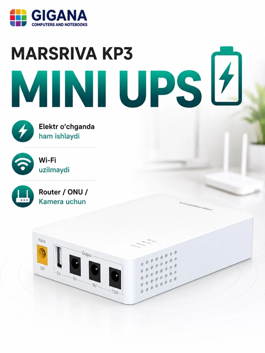 Компактный ИБП MARSRIVA KP3 — Smart Mini DC UPS 10000mAh для роутера и ONU - 