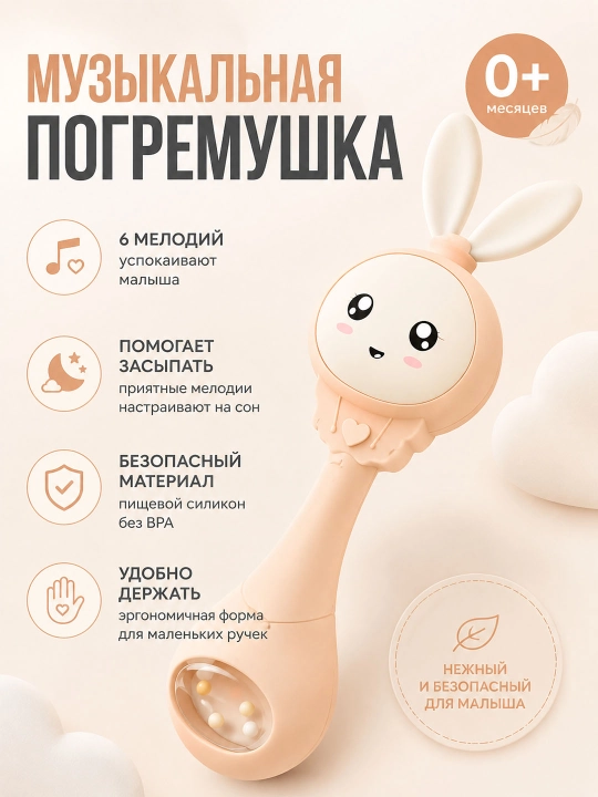 Детская интерактивная, развивающая, музыкальная погремушка, умный зайка