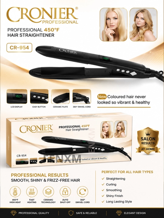 Cronier CR-954 Soch Dazmoli, Professional Soch Tekislagich, Keramik Qoplama - 