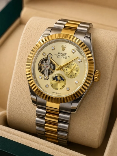 Мужские наручные часы Rolex. Механические мужские часы, ремешок из нержавеющей стали — WTCLINE-ROLEX699-ЗОЛОТ
