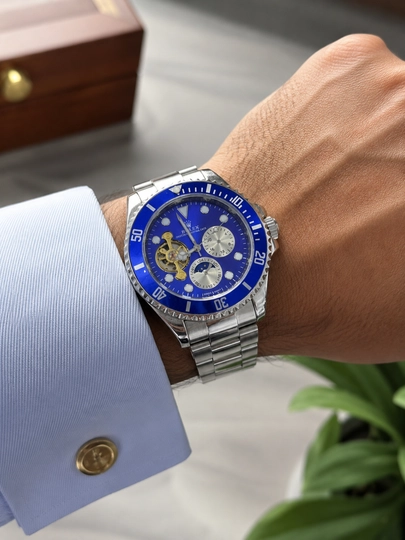 Мужские наручные часы Rolex. Механические мужские часы, ремешок из нержавеющей стали — WTCLINE-ROLEX699-СИНИЙ