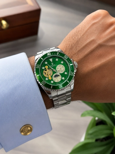 Мужские наручные часы Rolex. Механические мужские часы, ремешок из нержавеющей стали — WTCLINE-ROLEX699-ЗЕЛЕН