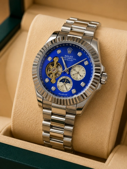 Мужские наручные часы Rolex. Механические мужские часы, ремешок из нержавеющей стали — WTCLINE-ROLEX699-ТЕМНСИН