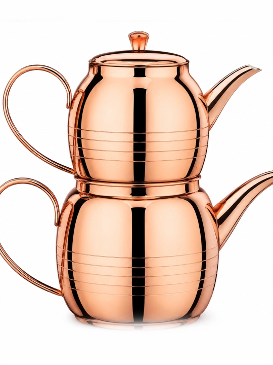 Turkcha ikki qavatli choynak (Chaydonlik) – mis rang qoplamali choy damlash to‘plami