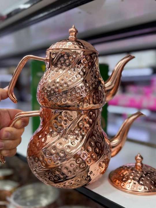 Turkcha ikki qavatli choynak (Chaydonlik) – mis rang qoplamali choy damlash to‘plami