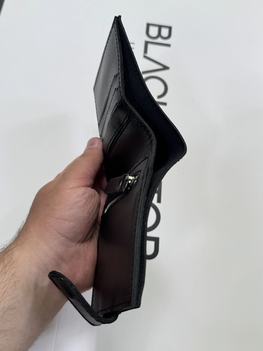 Koshelok hamyon kardholder karta va naqt pul uchun, tabiiy charm Black Gator, ixcham