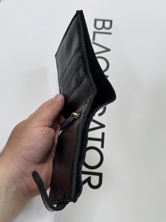 Koshelok hamyon kardholder karta va naqt pul uchun, tabiiy charm Black Gator, ixcham