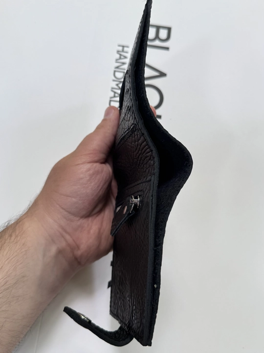 Koshelok hamyon kardholder karta va naqt pul uchun, tabiiy charm Black Gator, ixcham