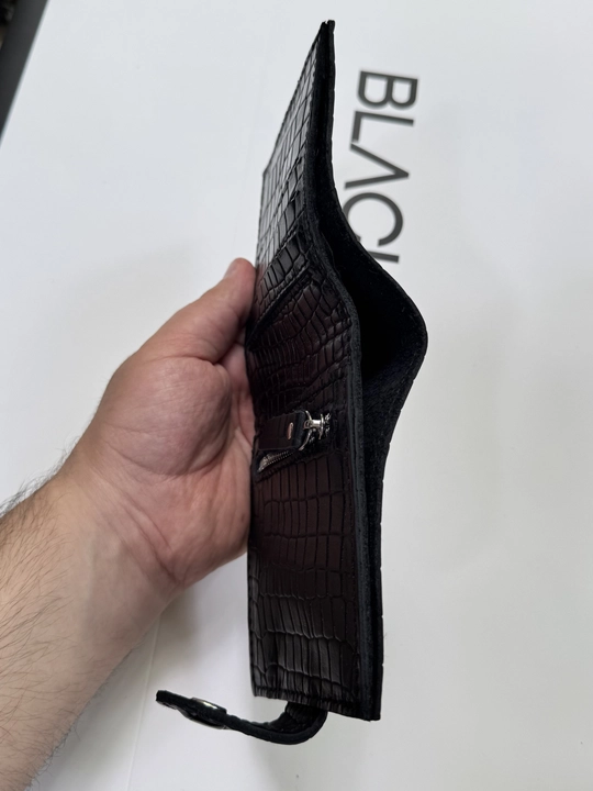 Koshelok hamyon kardholder karta va naqt pul uchun, tabiiy charm Black Gator, ixcham
