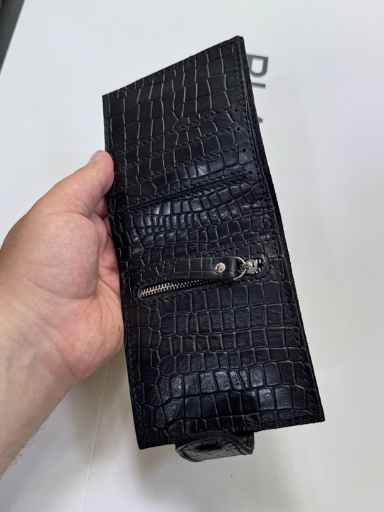 Koshelok hamyon kardholder karta va naqt pul uchun, tabiiy charm Black Gator, ixcham