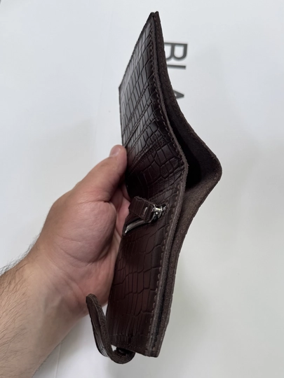 Koshelok hamyon kardholder karta va naqt pul uchun, tabiiy charm Black Gator, ixcham