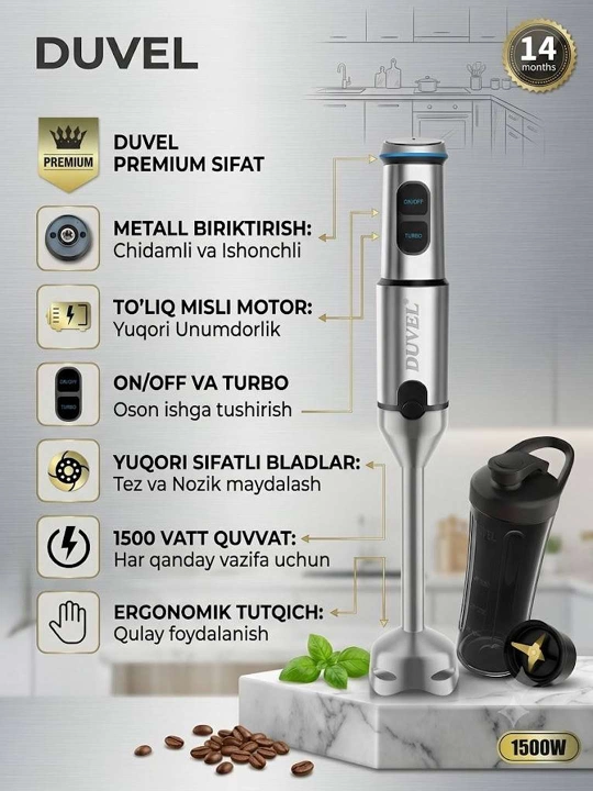 DUVEL DL-243 Premium Qo'l Blenderi, 1500W — Oshxonangizda professional yordamchi