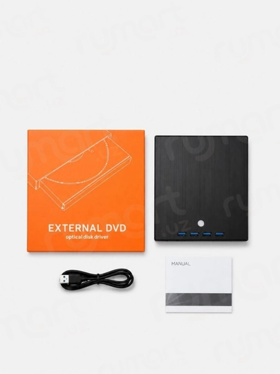 Tashqi disk drayveri DVD-RW, DVD-ROM, CD-ROM 8 tasi 1 da. USB hub, yuqori yozish tezligi