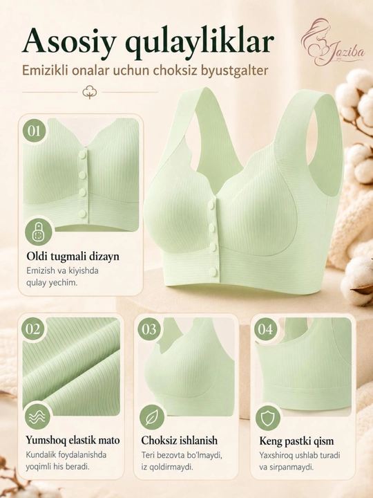 Ayollar uchun choksiz byustgalter, oldi tugmali, simsiz, katta razmer 2XL-3XL