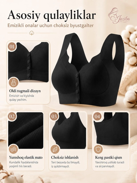 Ayollar uchun choksiz byustgalter, oldi tugmali, simsiz, katta razmer 2XL-3XL