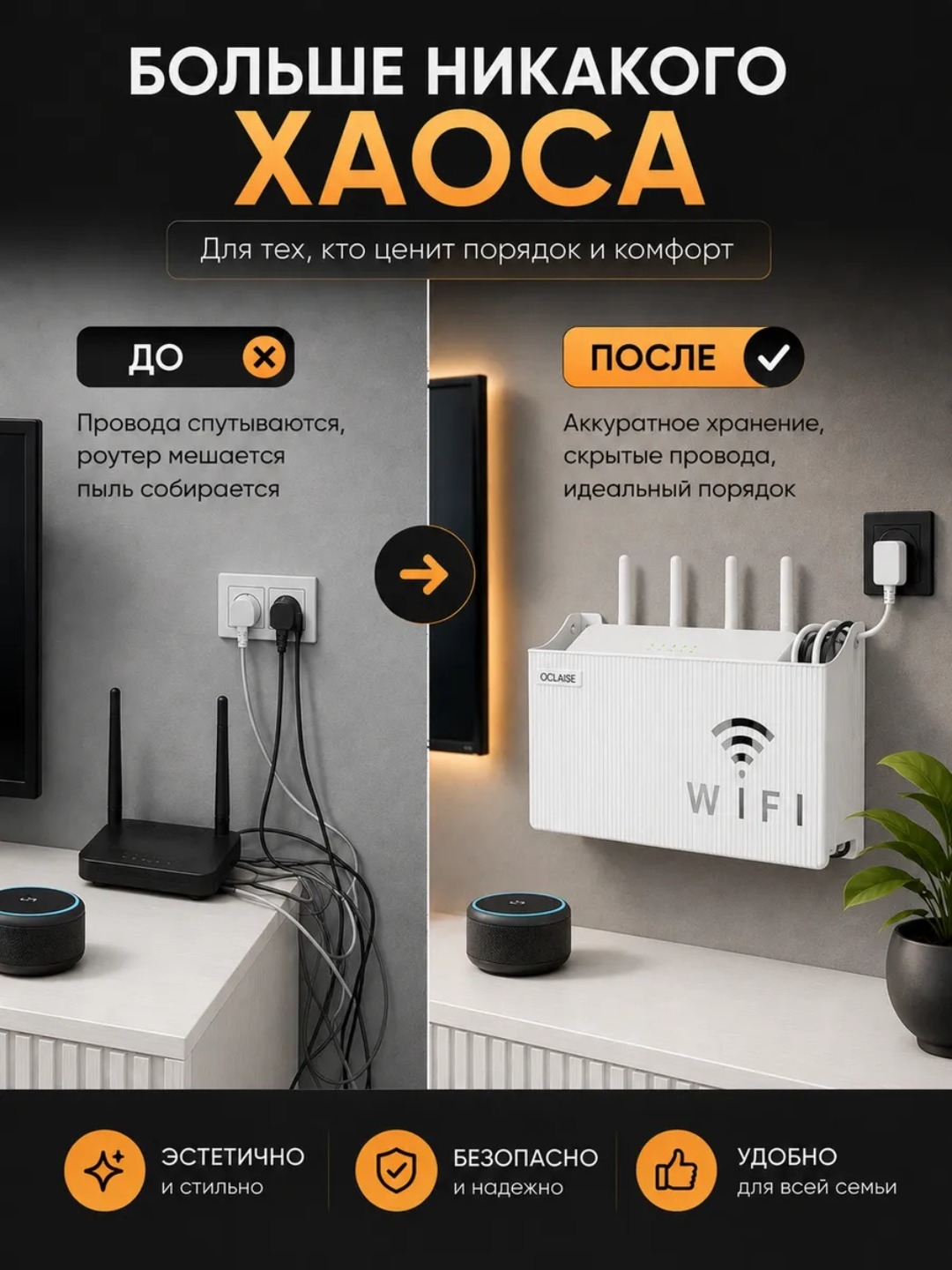 Органайзер для Wi-Fi роутера, настенная полка для проводов