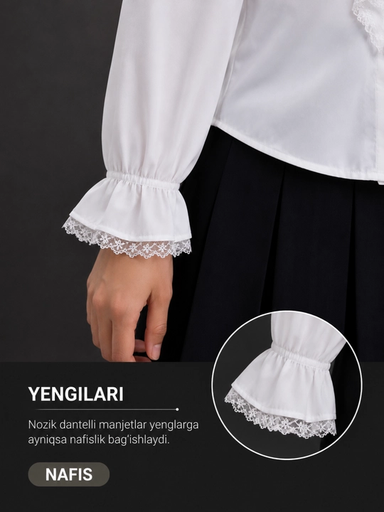Qizlar uchun maktab ko‘ylagi, oq bluzka, maktab formasi, yengil va qulay