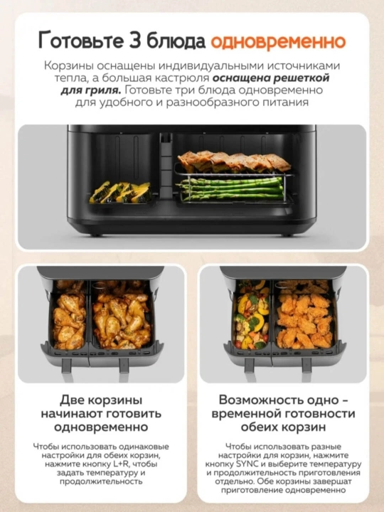 Умный аэрогриль Xiaomi Smart Air Fryer 6.5 л, Dual Zone, 10 л, фритюрница