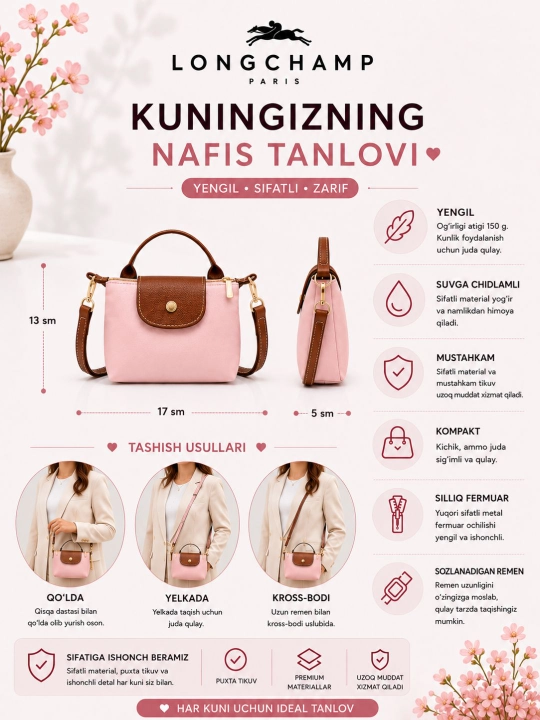 LONGCHAMP sumka, yangi ranglar, yelkama sumka, mini sumka, ayollar va qizlarga