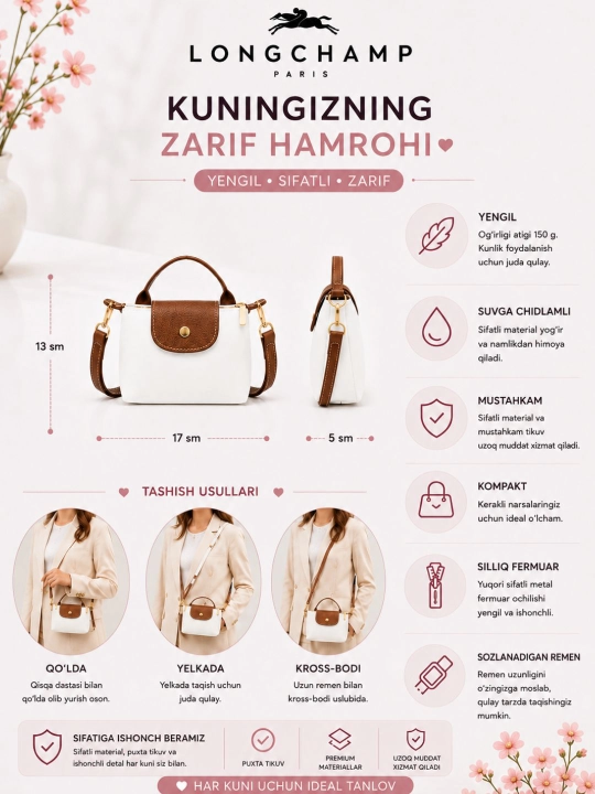 LONGCHAMP sumka, yangi ranglar, yelkama sumka, mini sumka, ayollar va qizlarga
