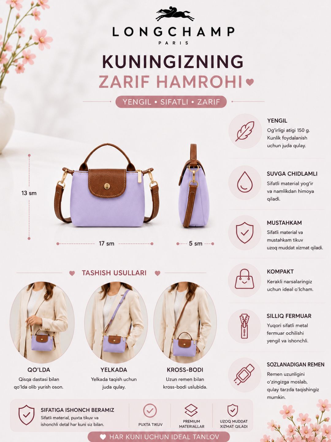 LONGCHAMP sumka, yangi ranglar, yelkama sumka, mini sumka, ayollar va qizlarga