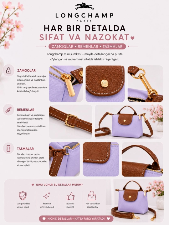 LONGCHAMP sumka, yangi ranglar, yelkama sumka, mini sumka, ayollar va qizlarga