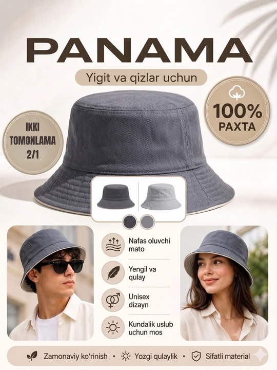 Zamonaviy panama, 100% paxta, yigit va qizlar uchun uniseks bosh kiyim - 