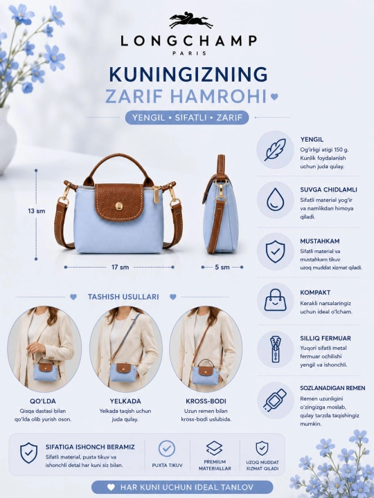 LONGCHAMP sumka, yangi ranglar, yelkama sumka, mini sumka, ayollar va qizlarga