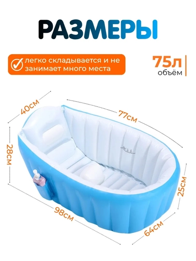 Надувная детская ванночка — мягкая и безопасная мини-ванна — ZOOMORA-TOGORABASSEYN7-ГОЛУБ