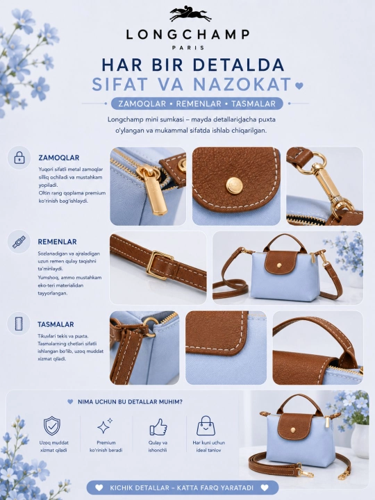 LONGCHAMP sumka, yangi ranglar, yelkama sumka, mini sumka, ayollar va qizlarga