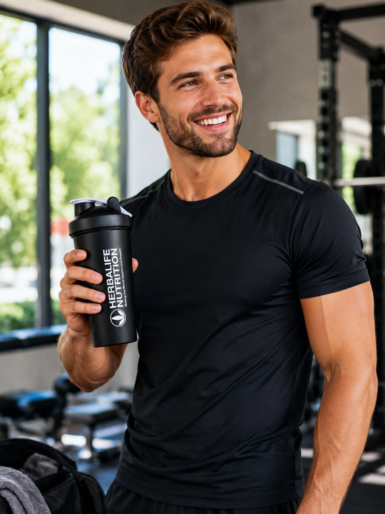 Protein va kokteyllar uchun qopqoqli sport sheykeri, aralashtirish shishasi