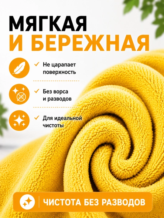 Полотенце из микрофибры для авто и дома, впитывающее, без разводов
