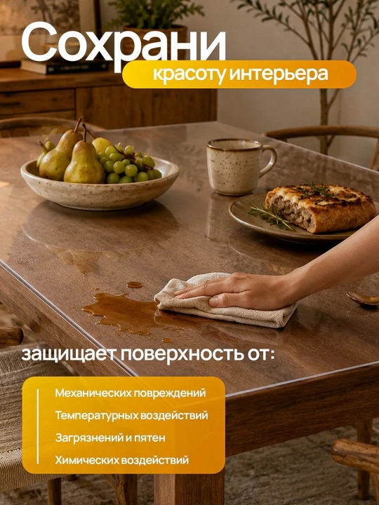 Гибкое стекло, 80*100 см, скатерть прозрачная, 2 мм, для стола, водонепроницаемая ПВХ