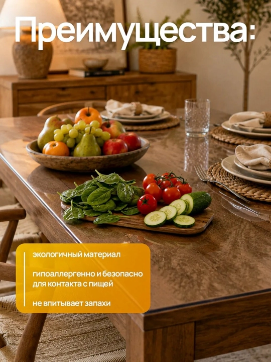 Гибкое стекло 60*100 см, скатерть прозрачная, 2 мм, для стола, водонепроницаемая ПВХ