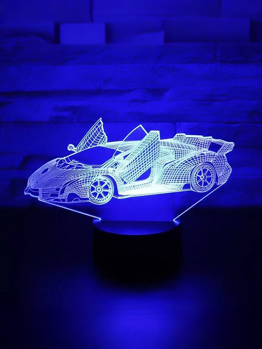 3D illyuziyali rangli sportmashina tungi chiroq, muhit chiroqi, yotoq boshidagi chiroq