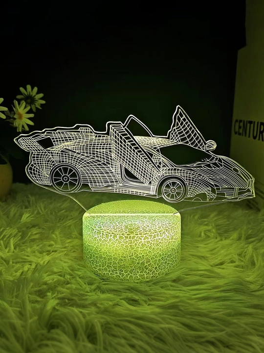 3D illyuziyali rangli sportmashina tungi chiroq, muhit chiroqi, yotoq boshidagi chiroq
