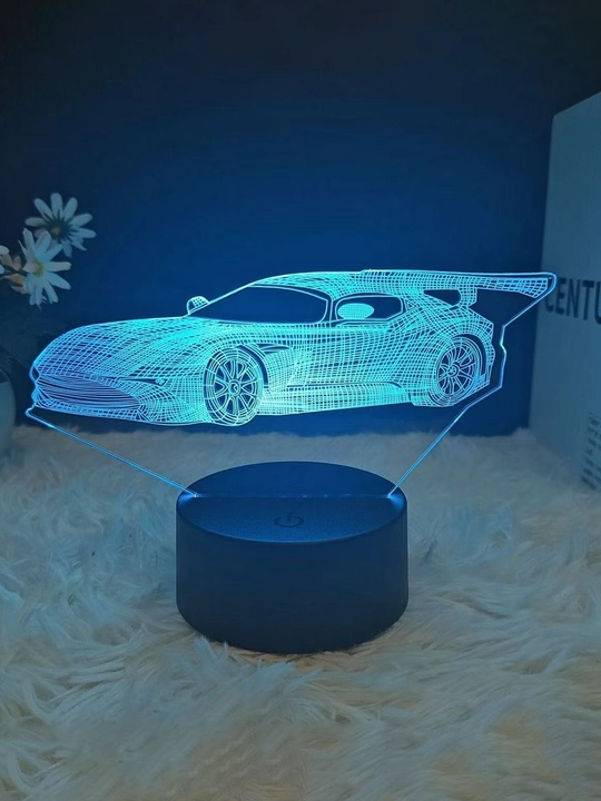 3D illyuziyali rangli sportmashina tungi chiroq, muhit chiroqi, yotoq boshidagi chiroq
