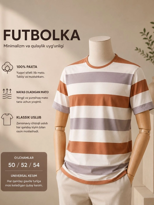Erkaklar uchun yozgi futbolka, 100% paxta, 52-56 o'lcham