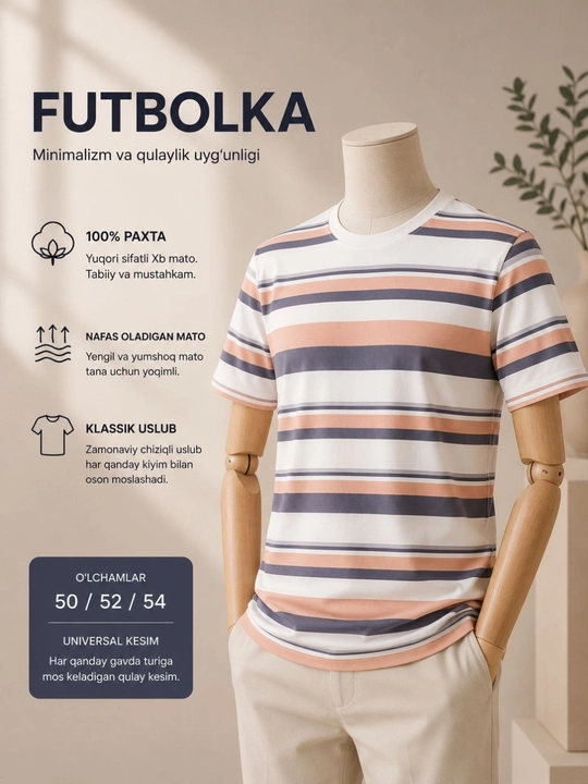Erkaklar uchun yozgi futbolka, 100% paxta, 52-56 o'lcham