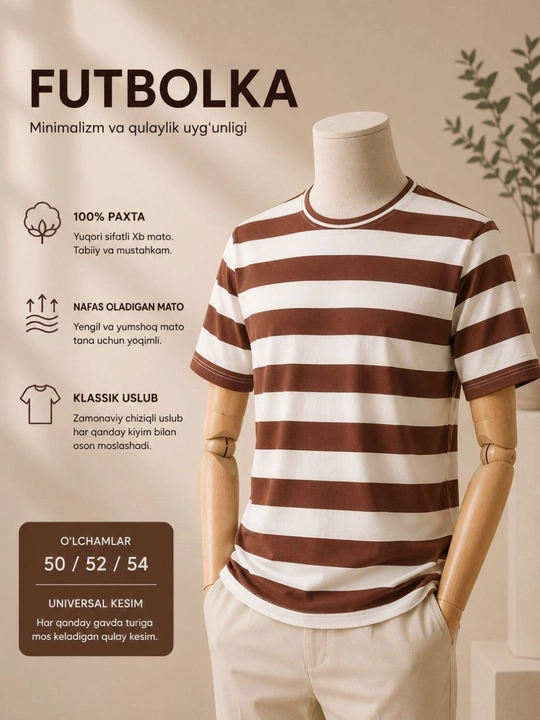 Erkaklar uchun yozgi futbolka, 100% paxta, 52-56 o'lcham